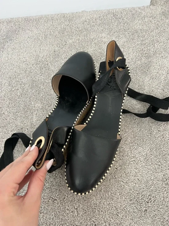 Tory Burch Black Espadrille Platform Sandals with Ankle Tie - Picture 2 of 7